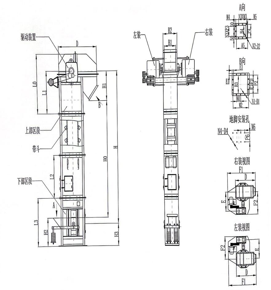 TD型斗式提升機(jī)外形結(jié)構(gòu)圖
